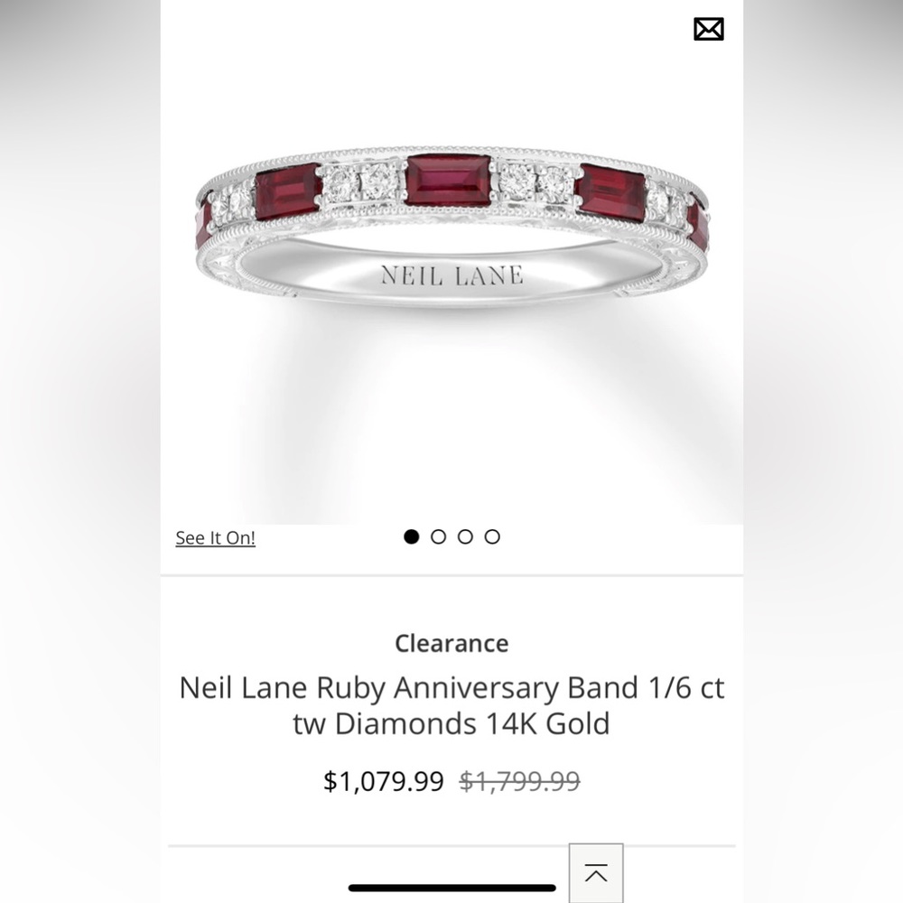Neil Lane Diamond Natural Ruby Anniversary Ring size 8 white Gold
